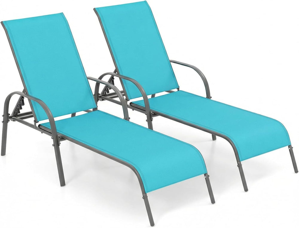 Tangkula Outdoor Lounge Chairs Set of 2, Patio Chaise Lounge with Adjustable ...