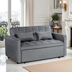 54'' Sleeper Sofa Bed, Convertible Pull Out Couch Futon with Side Pockets, Velvet Loveseat Sofa Bed with Adjustable Backrest, Armrest Pillows for Living Room Dorm Apartment, Dark Gray