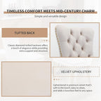 Mid Century Modern Dining Chairs Set of 6, Beige Velvet Upholstered Tufted Back, Kitchen & Dining Room Chairs, Gold Metal Legs, Nailhead Trim, Sillas para Comedor (Beige, 6 Pcs)