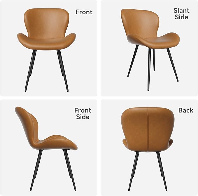 Nalupatio Dining Chairs Set of 2, Modern Dining Room Chairs Comfy Backrest Thick Upholstered Kitchen Chairs 19IN Height with Metal Legs Brwon（Pu Leather）