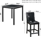 Dining Table Set for 4, 5-Piece Dining Room Table Set with Square Crystal Decoration Table & 4 Upholstered Backrest Chairs, Counter Height Kitchen Sets with Wood Grain & Footrest, Black