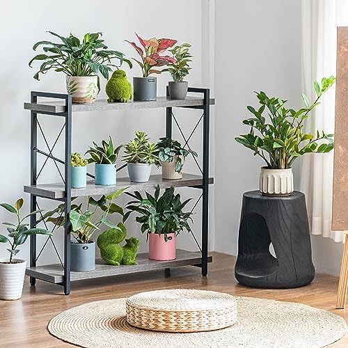 HCHQHS Bookshelf, 3-Tier Industrial Bookcase, Rustic Open Book Shelf, Freesta...
