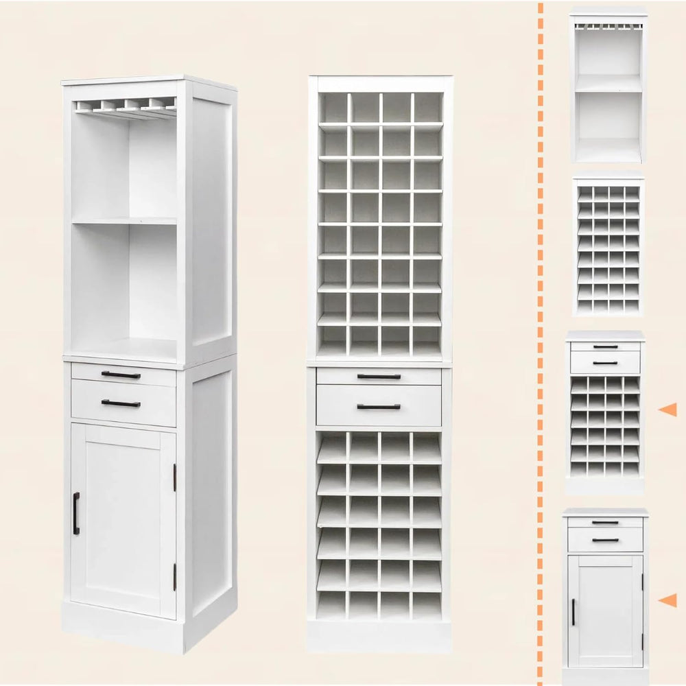 WERSMT Wine Cabinet Freestanding Floor with 2 Drawers, Wood Wine Rack Counter...