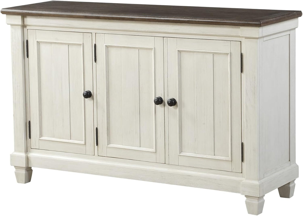 Antique White 1pc Server with Rosy Brown Top 2 Storage Cabinets Adjustable Sh...