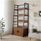 5-Tier Ladder Shelf - Tall Freestanding Wood & Metal Bookshelf for Living Room, Bedroom, Balcony - Stylish Storage Solution for Home Decor