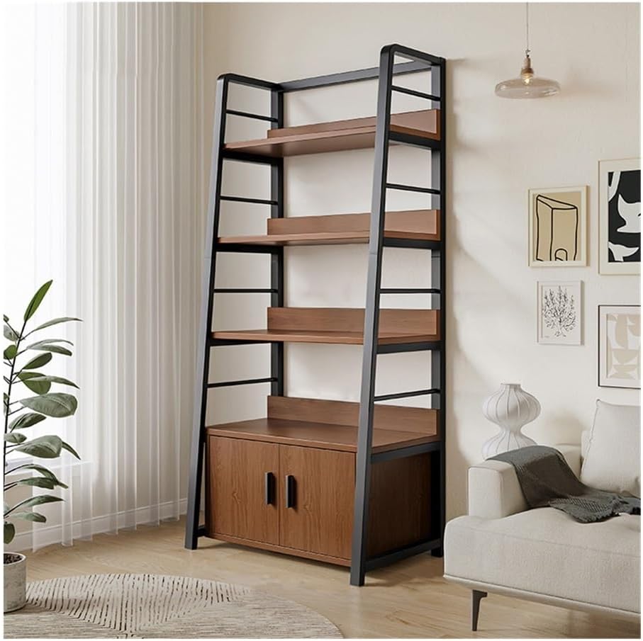 5-Tier Ladder Shelf - Tall Freestanding Wood & Metal Bookshelf for Living Room, Bedroom, Balcony - Stylish Storage Solution for Home Decor