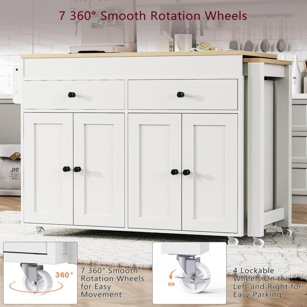 ZOEDO K&K 74.5 Inch Kitchen Island with Extendable Dining Table, Rolling ...
