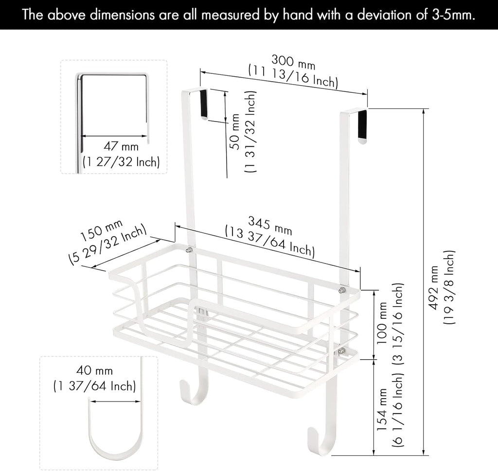 KES Ironing Board Hanger, Over The Door Ironing Board Holder, T-Leg Ironing Board Door Hanger for 1 3/4" Door, Metal Iron Holder White, HIR500B-WH