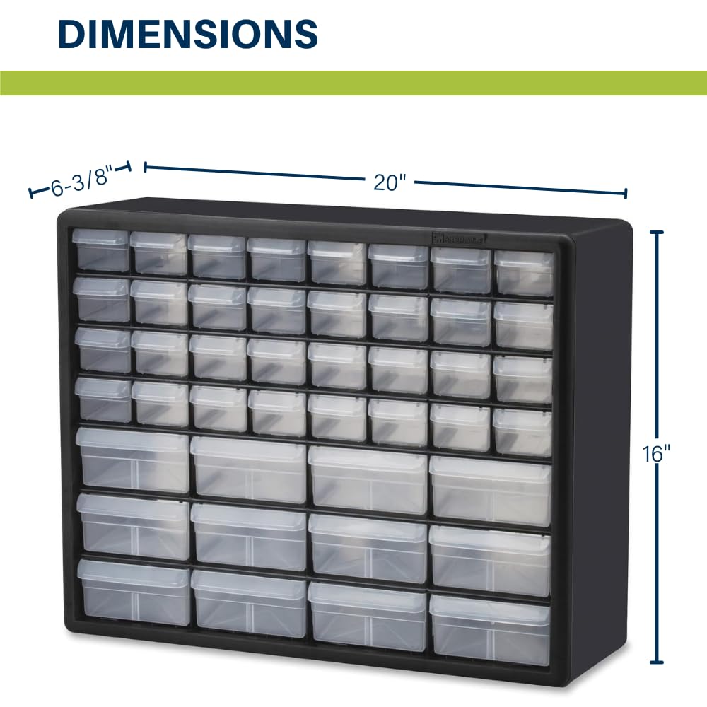 Akro-Mils 44-Drawer Plastic Drawer Storage Cabinet for Garage Organization, Bead Organizer, Building Bricks Storage, Teacher Toolbox, Makeup Organizer, 20-Inch W x 6-Inch D x 16-Inch H, 10144 White