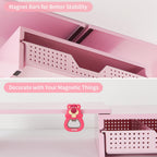 Dual Monitor Stand Riser with Drawer, Desk Organizer and Accessories, Pink Monitor Stand for Desk, Desktop Stand for Computer, Laptop, TV and More (Pink)