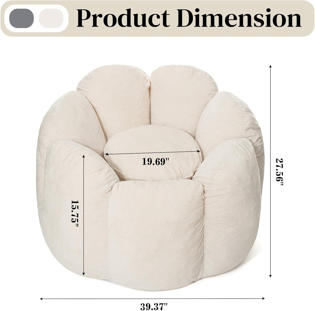 HOMMPA Bean Bag Chair for Adults Comfy Velvet Bean Bag Couch with Back Support Flower Shaped Oversized Sofa for Living Room,Bedroom,Dorm,Beige