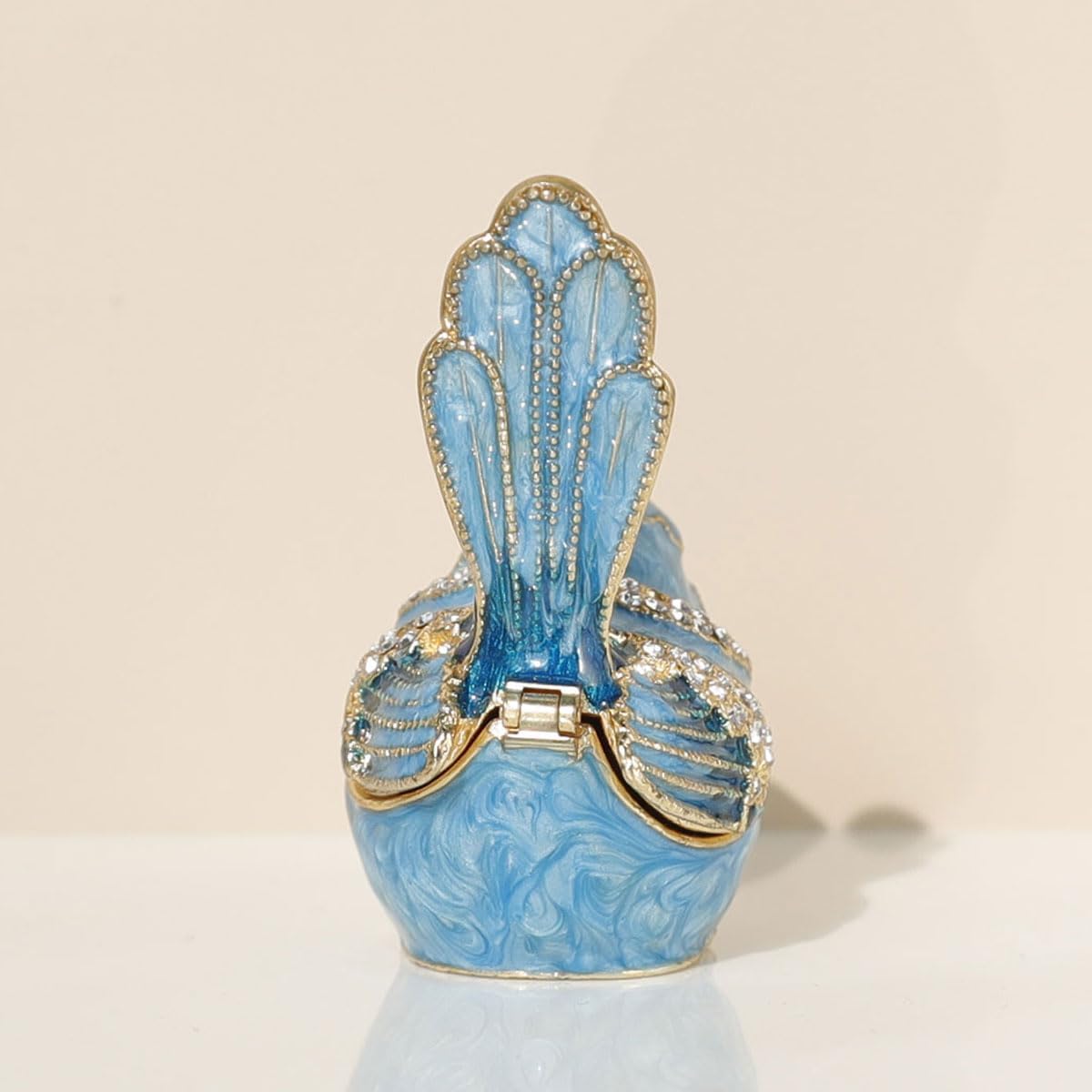 Exquisite Hand - Painted Enamel Blue Bird Trinket Box Hinged Rhinestone - Adorned Mini Jewelry Organizer for Rings & Necklaces, Ideal Classical Home Decor & Collectible Keepsake (Trinket Box-B)