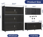 240GAL Extra Large Storage Bins with Lid, 960QT Collapsible Organizer with Wheels, Stackable Closet Cabinet with Doors, Folding Storage Containers for Home, Office, Kitchen, 3Pack Black