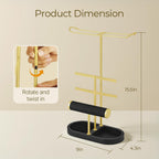 3 Tiers Jewelry Organizer, Earring Holder Organizer with 80 Holes, T-Bar Beige Velvet Bracelet Holder for HeadBands, Earrings, Bracelets, Rings Jewelry Holder Organizer (Black Gold)