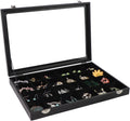 Wudygirl Jewelry Organizer Clear Lid 24 Grid Jewelry Box Case Organizer Showcase Display Jewelry Tray Removable Black Velvet Locked