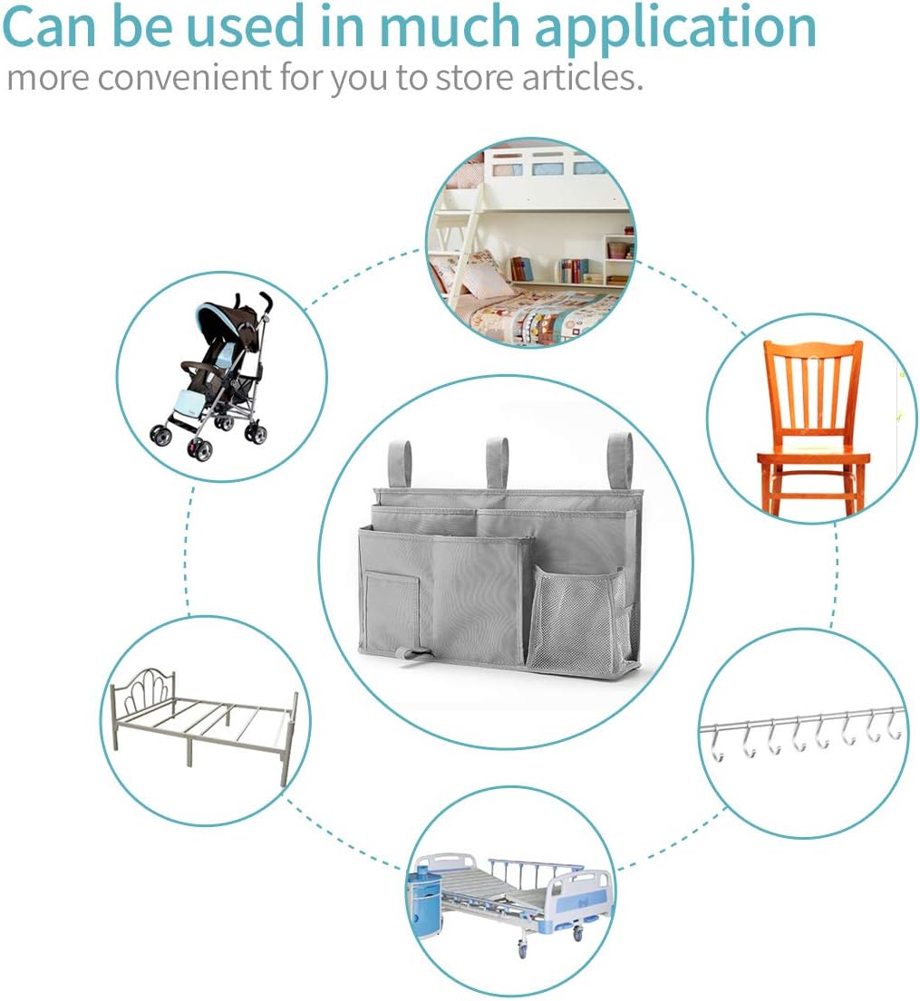 Bseash Bunk Bed Organizer, Bedside Caddy Hanging Bed Organizer Storage Bag 8 Pockets, for College Dorm Rooms Bed, Hospital Bed, Baby Bed Rails, 600D Oxford Cloth (Gray)