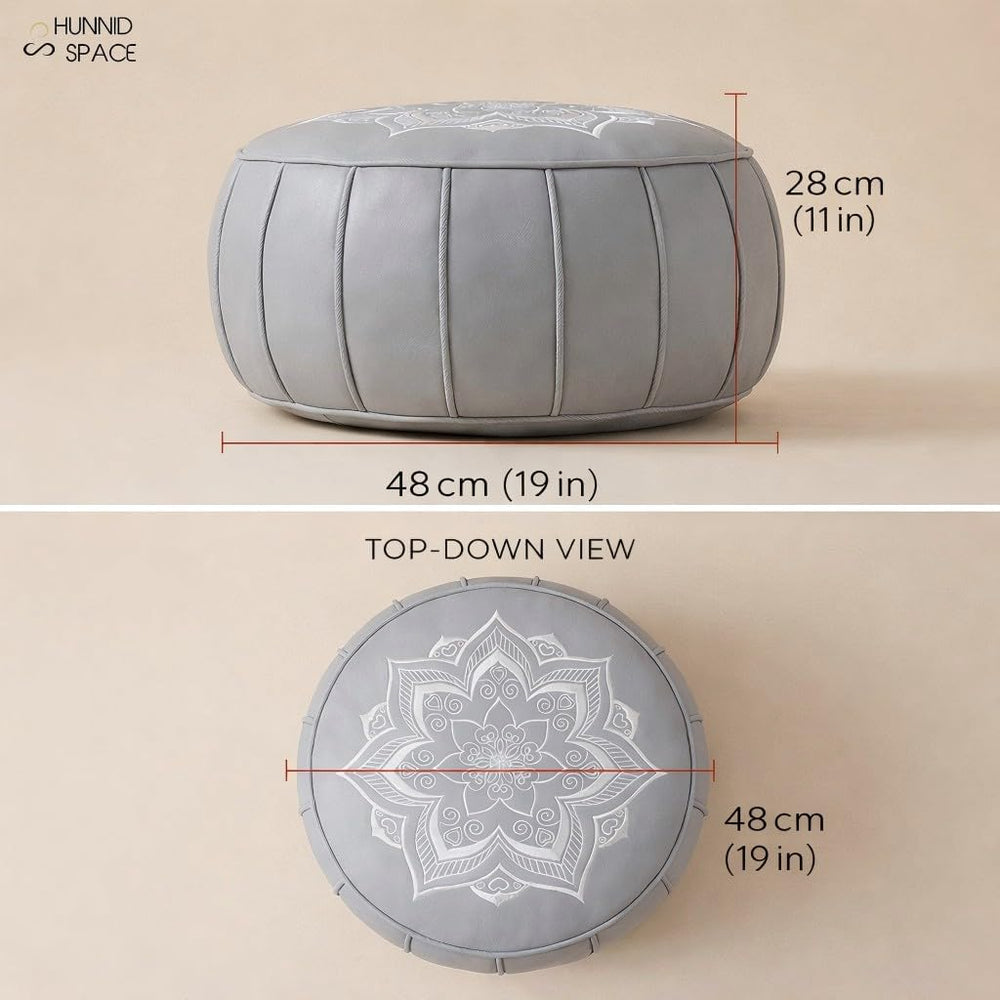 Round Pouf Cover, Premium Leather Ottoman Cover 19in / 48cm, Unstuffed Floor ...