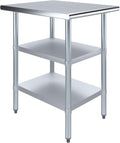 AmGood Stainless Steel Work Table with 2 Shelves | NSF | Metal Utility Table (24" Long x 30" Deep)