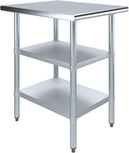 AmGood Stainless Steel Work Table with 2 Shelves | NSF | Metal Utility Table (24" Long x 30" Deep)