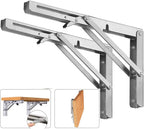 Folding Shelf Brackets, Max Load 300 lb, Heavy Duty Stainless Steel Collapsible Wall Mounted Shelf Brackets for Table, Space Saving DIY Bracket, Pack of 2 (2, 14 Inch)