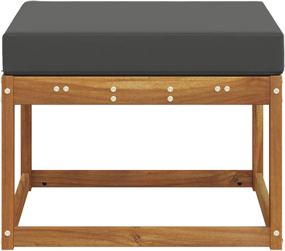 Outdoor Footstool Solid Acacia Wood Garden Ottoman with Anthracite Seat Cushi...