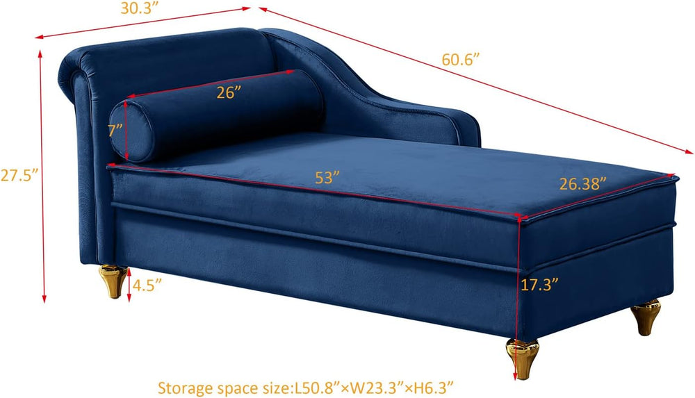 Polibi 60.6" Velvet Chaise Lounge Chair with Hidden Storage Space, Golde...