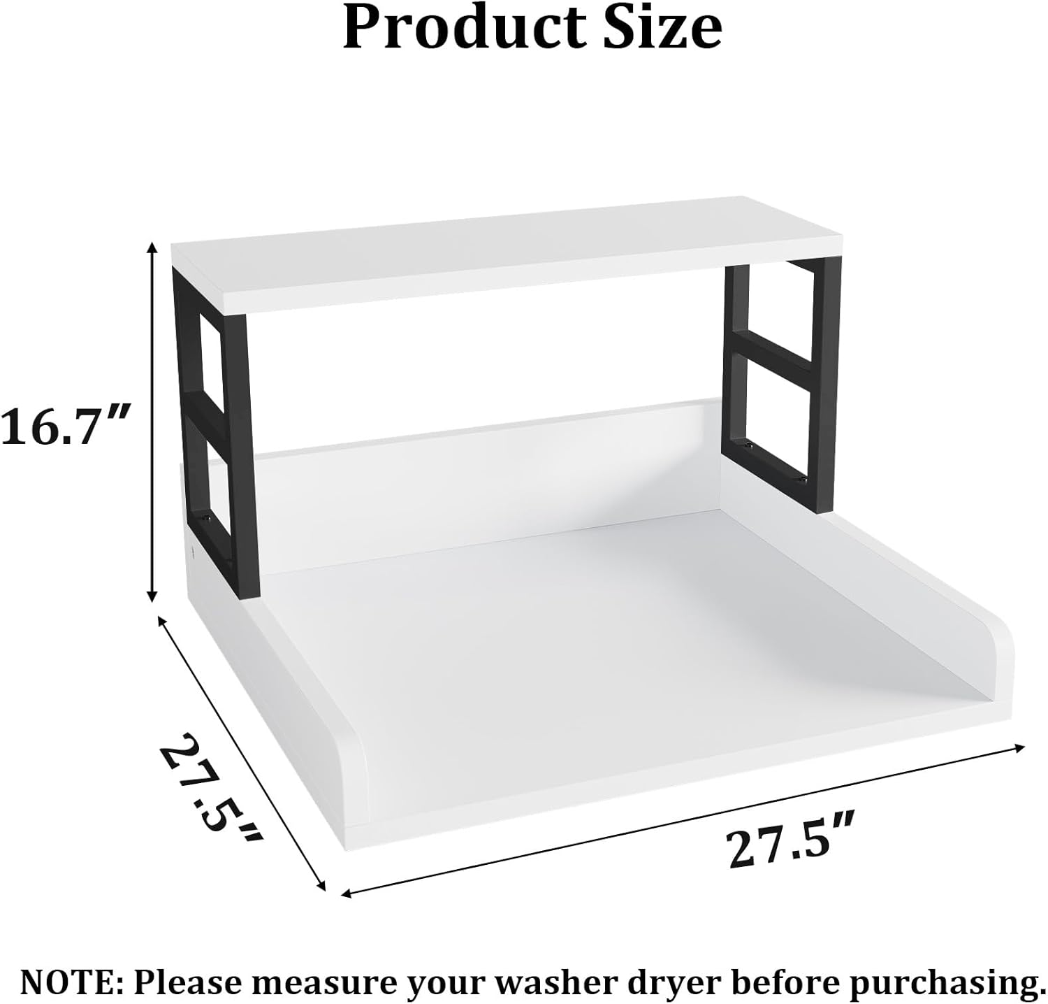 Washer Dryer Countertop with Shelf, 27.5″D x 27.5″W x 16.7″H, Countertop for Washer and Dryer Top with Non-Slip Pads and Edge Rails, Laundry Room Storage and Organization(White)