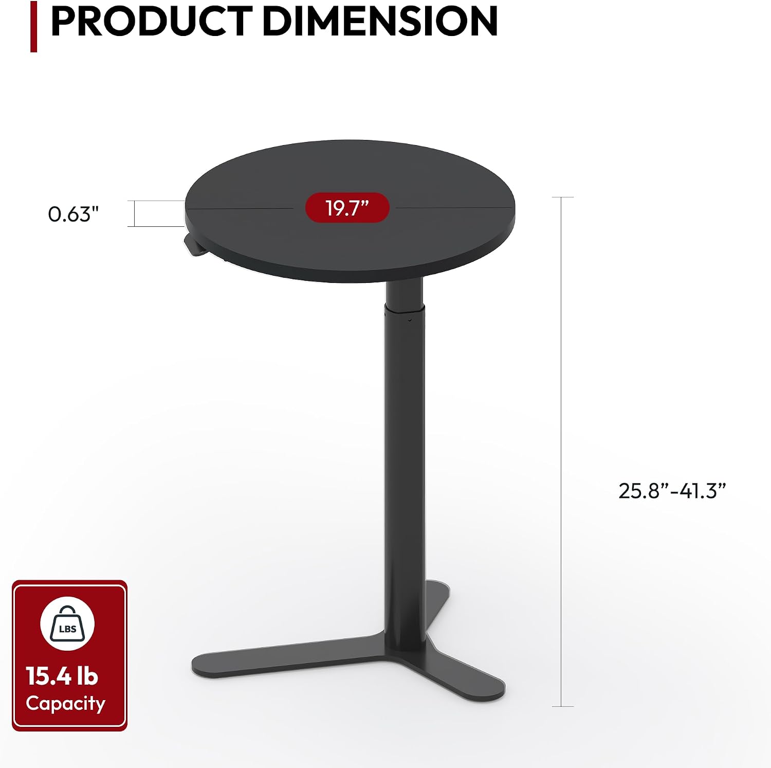 SANODESK 19.7'' Pneumatic Height Adjustable Round Dining Table Bar Table | Height 25.8"–41.3",Wooden Modern Kitchen Table for Snacks & Coffee, Ideal for Living Room Bedroom Balcony Small Spaces,Black