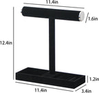 Necklace Display Holder, Bracelet Organizer Stand with Earrings Tray and Metal Lid, Jewelry Scrunchie Watches Tray Rack for Women Home Desk (Black)