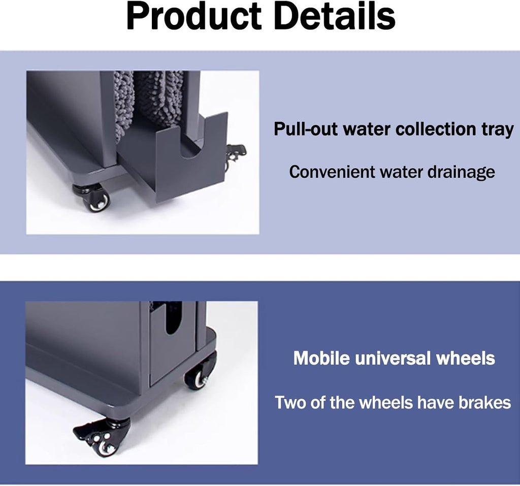 Commercial Umbrella Dryer on Wheels, Umbrella Water Remover with Removable Water Tray, Double-layered Absorbent Umbrellas Stand for Hotels, Shopping Malls, Banks(Black,23.6x10.4x31.8in)