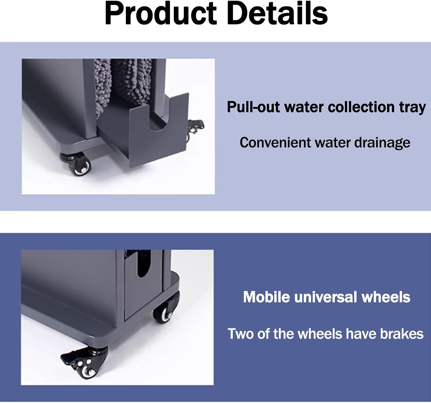 Commercial Umbrella Dryer on Wheels, Umbrella Water Remover with Removable Water Tray, Double-layered Absorbent Umbrellas Stand for Hotels, Shopping Malls, Banks(Black,23.6x10.4x31.8in)