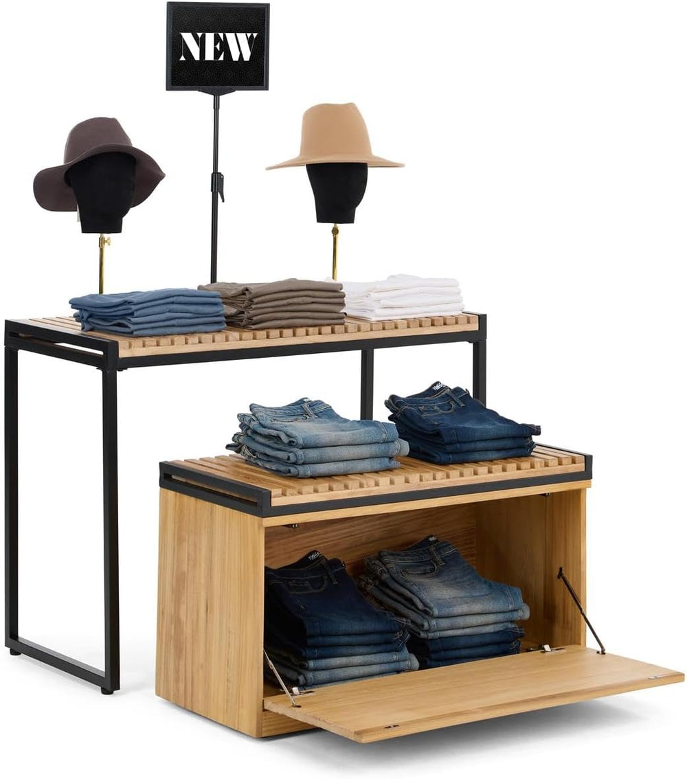 Displays2go Retail Display Nesting Tables | Rectangular, Slatted Pine Wood, N...