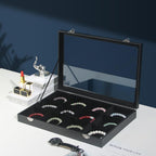Coward Jewelry Organizer Box, Black Velvet 12 Grids Bracelet Bangle Necklace Jewelry Display Tray Case with Transparent Glass Lid for Home Drawer Desk or Store Selling Show
