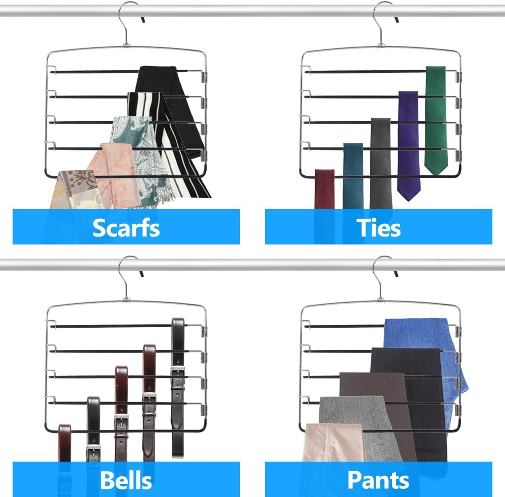 Pants Hangers 3 Pieces,5 Tier Closet Organizers and Storage Clothes Hanger,Hangers Space Saving with Swing Arm,Multiple Metal Hanger Clothes Organization for Pants Trousers Jeans Leggings Slacks