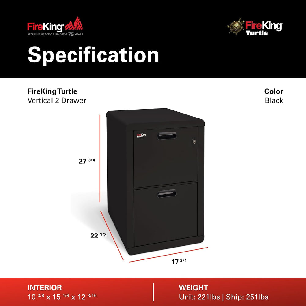 FireKing Turtle Contour 2 Drawer Fire Rated File Cabinet, Black | 1 Hour Fire...