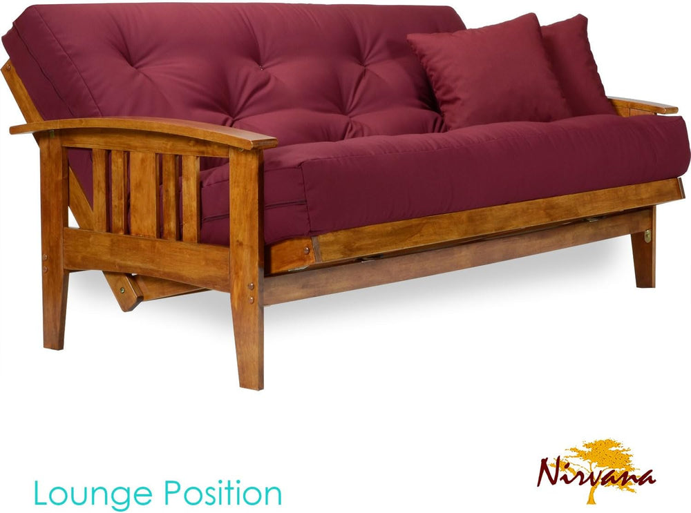 Westfield Futon Set - Queen Size, Frame, 8" Mattress, Twill Burgundy Cover