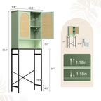 Rattan Over The Toilet Storage Cabinet, Bathroom Organizers and Storage Over Toilet with Rattan Door and Metal Stand, Tall Storage Shelves Above Toilet, Wood Rack for Restroom, Laundry, Foam Green