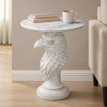 Modern Ivory Eagle Accent Table - 24.41" Minimalist White Resin Eagle Head Pedestal Table with 17.72" Round Faux Marble Top, Unique Animal Art Sculpture Side Table for Chic Home Decor, 24.25 LBS