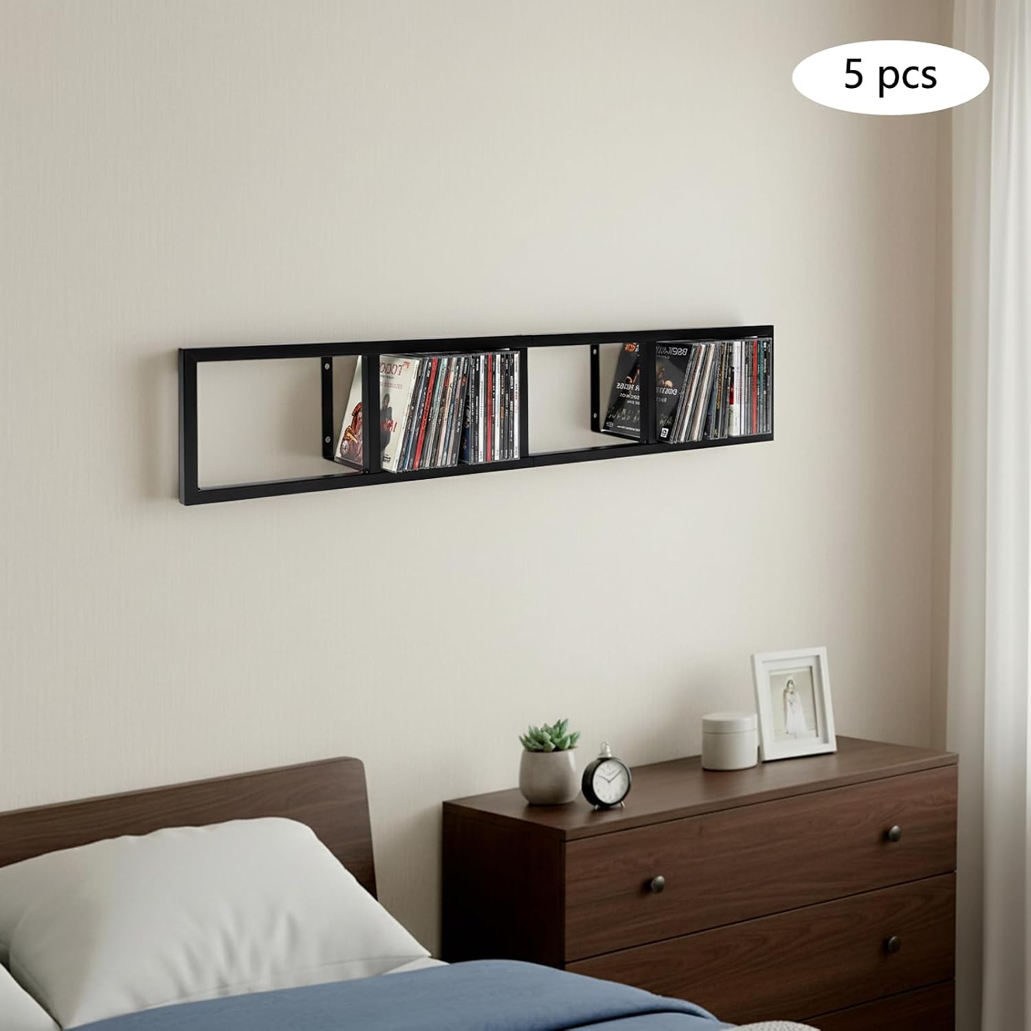 5PCS Wall Mount Media Storage Rack, 34 Inch CD DVD Cube Storage Media Shelf Video Game Organizer, CD Organizer Metal Shelf for House