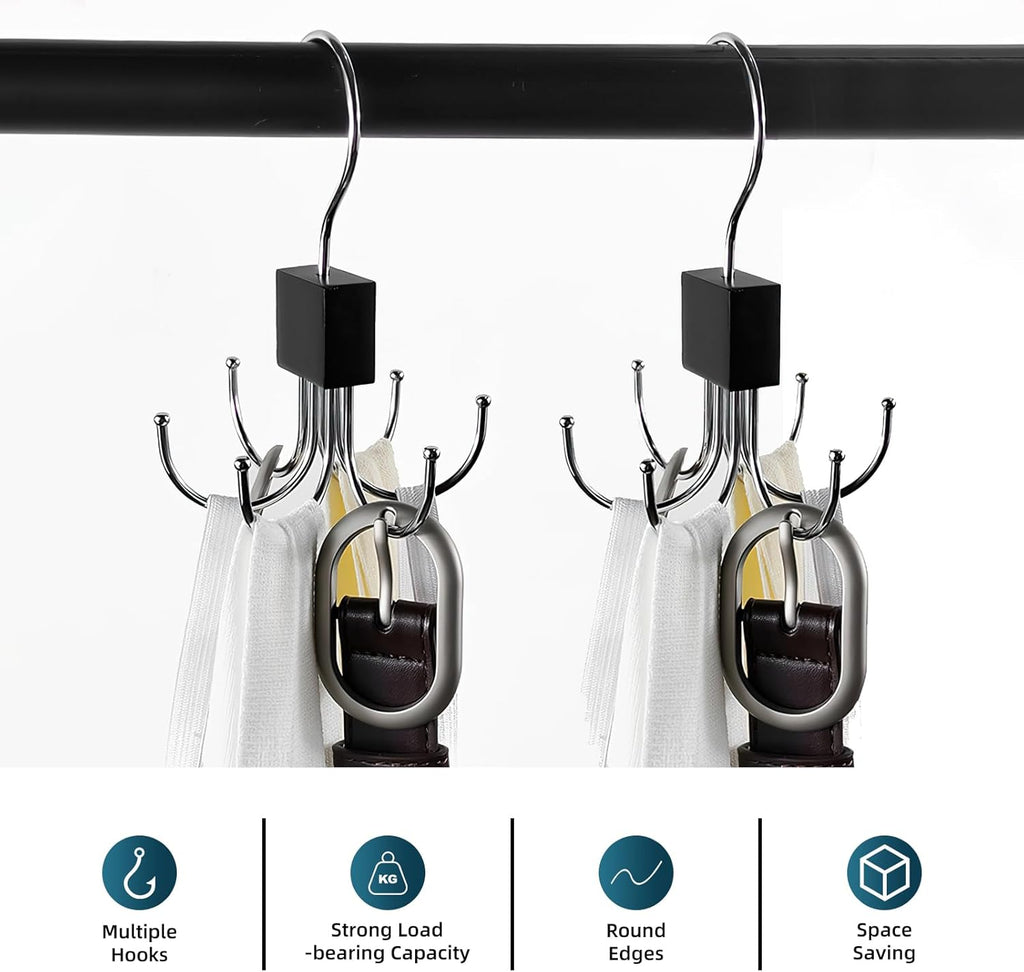 Multi-Purpose Rotatable Belt Hanger & Organizer for Closet - Space-Saving Storage for Belts, Bras, Hats, Tank Tops, Ties, Scarves, and Purses