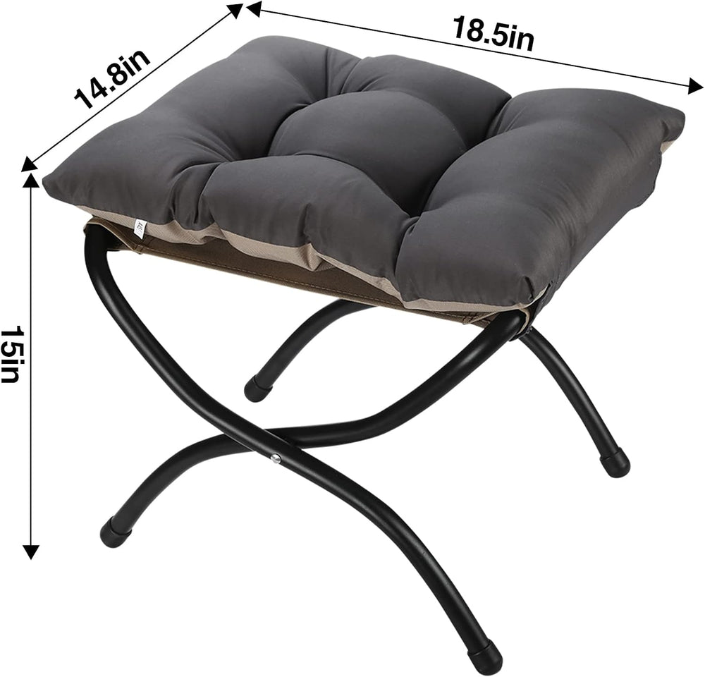15" Upholstered Folding Foot Rest Stool with Foldable Metal Frame Dark Grey