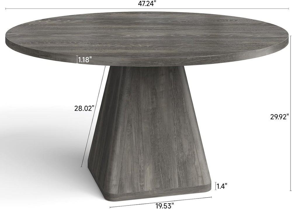 ONBRILL 47 Inch Round Dining Table for 4-6,Square Pedestal Base,Grey | Circle...
