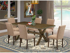 East West Furniture X777AB747-7 7 Piece Dining Room Furniture Set Consist of a Rectangle Dining Table with X-Legs and 6 Light Sable Linen Fabric Parsons Chairs, 40x72 Inch, Multi-Color
