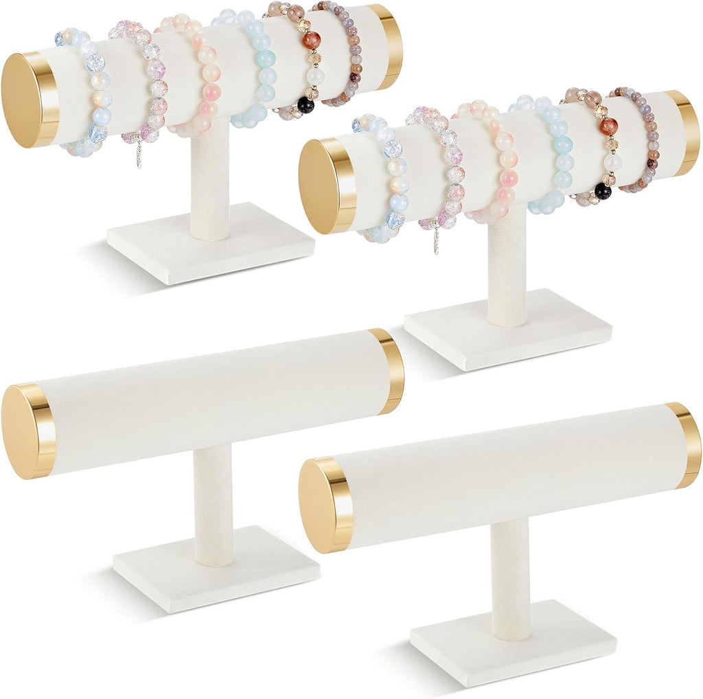 Wenqik 4 Pcs Bracelet Holder Stand Beige Velvet Bracelet Jewelry Display Holder for Vendors Scrunchies Selling Bangle Watch Hair Ties Organizer(Beige, Gold)