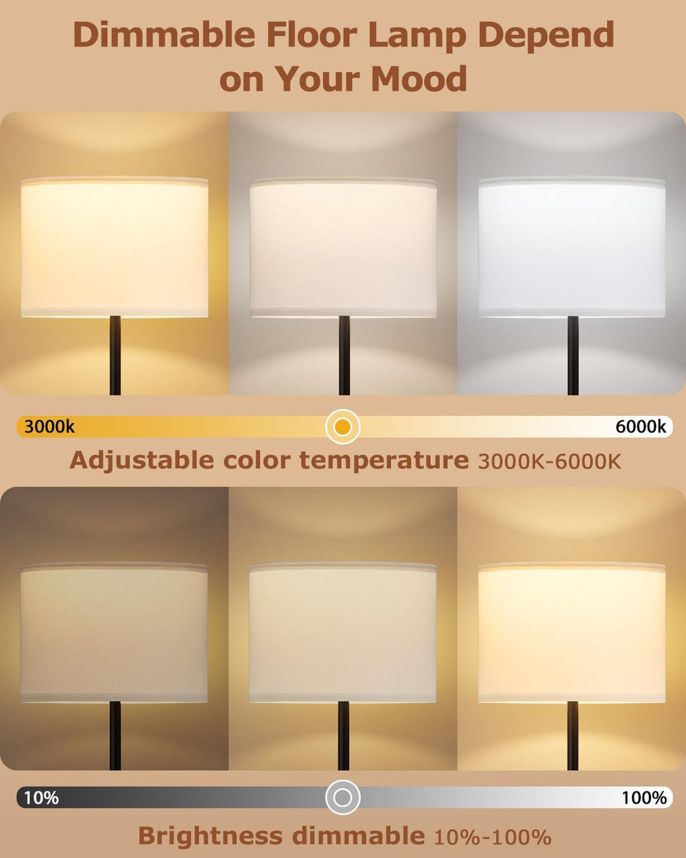 Ambimall Dimmable Floor Lamp with Remote & 9W LED Bulb