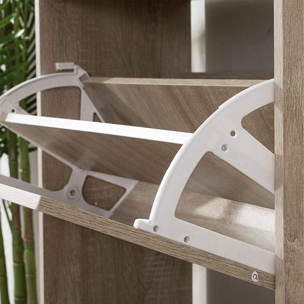 BAKAJI Shoe Rack Space Saving Melamine Wood with 2 Folding Doors and Double Depth Dimensions 60 x 24 x 83.5 cm (Beige), Unique