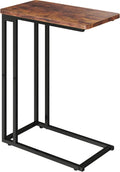 Yusong C Shaped End Table - Slide Under Sofa Couch Bed, Small Table for Small Spaces, Skinny Overbed, Coffee Drink Snack Table for Living Room, Rustic Brown
