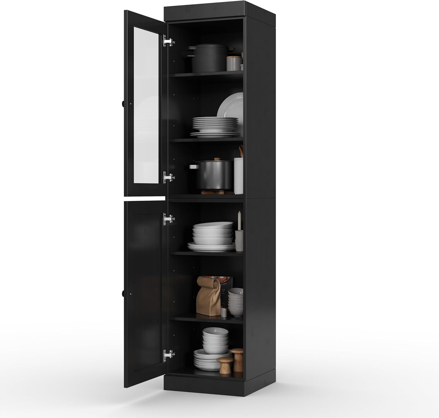 Palace Imports 100% Solid Wood 16.5"" Pantry Cabinet with Clear Glass, Shaker Doors and Adjustable Shelves