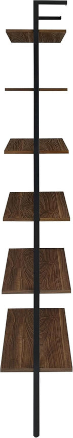 Coaster Home Furnishings - Owens - Wood and Metal - 6-Shelf Wall Mounted Bookshelf with Ladder Design and Transitional Style - Home Office & Living Room - 96-Inch - Walnut & Black - 980072