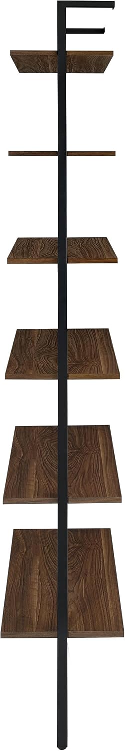Coaster Home Furnishings - Owens - Wood and Metal - 6-Shelf Wall Mounted Bookshelf with Ladder Design and Transitional Style - Home Office & Living Room - 96-Inch - Walnut & Black - 980072